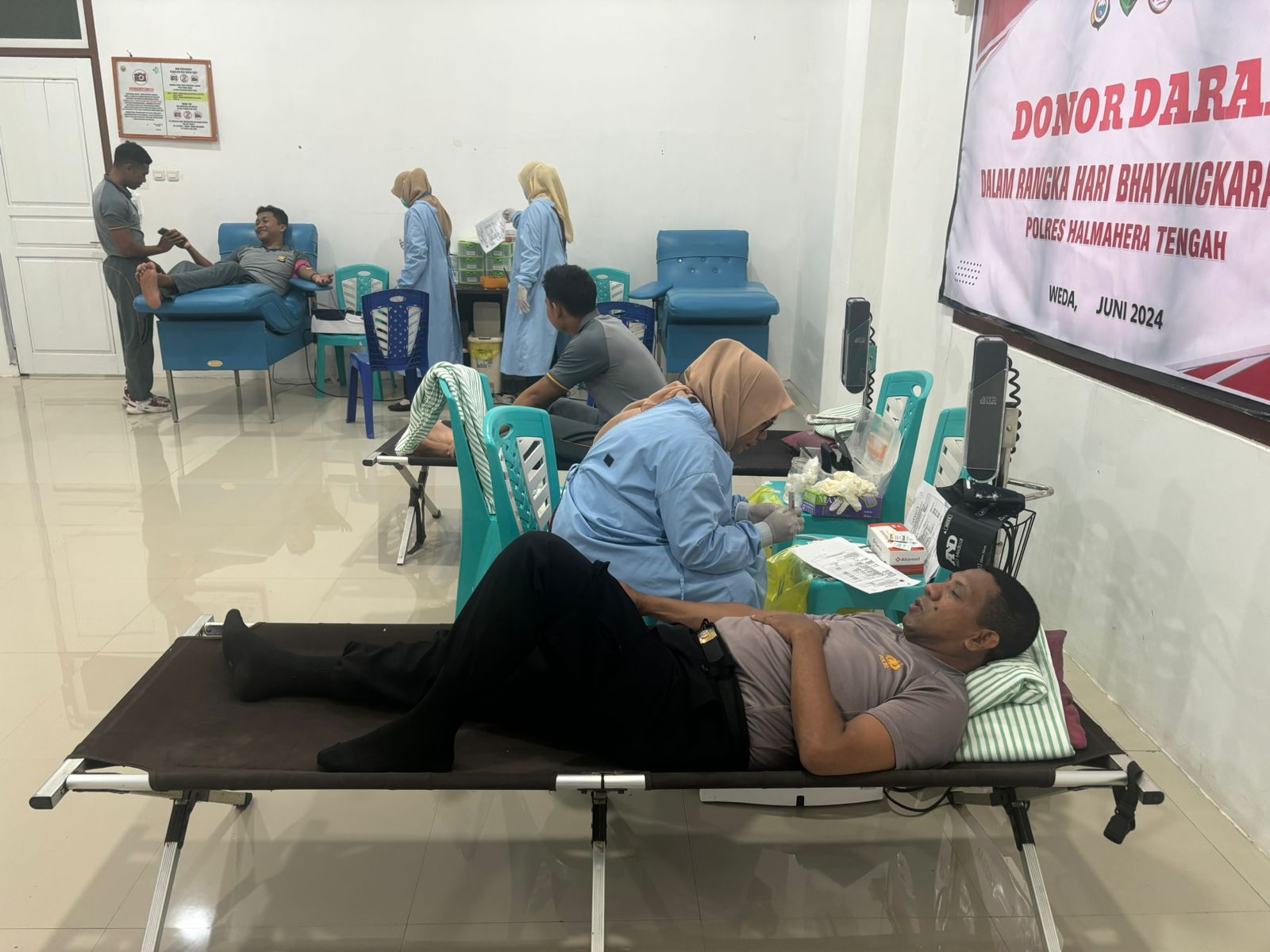 Jelang Hut Polri ke -78 Polres Halteng  Bersama Bhayangkari Donor Darah.