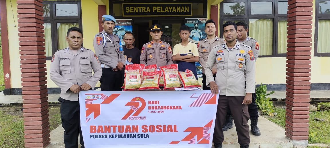 Jaga Sula – Peringati HUT Bhayangkara ke-79, Polsek Sulabesi Barat Bagikan Paket Sembako
