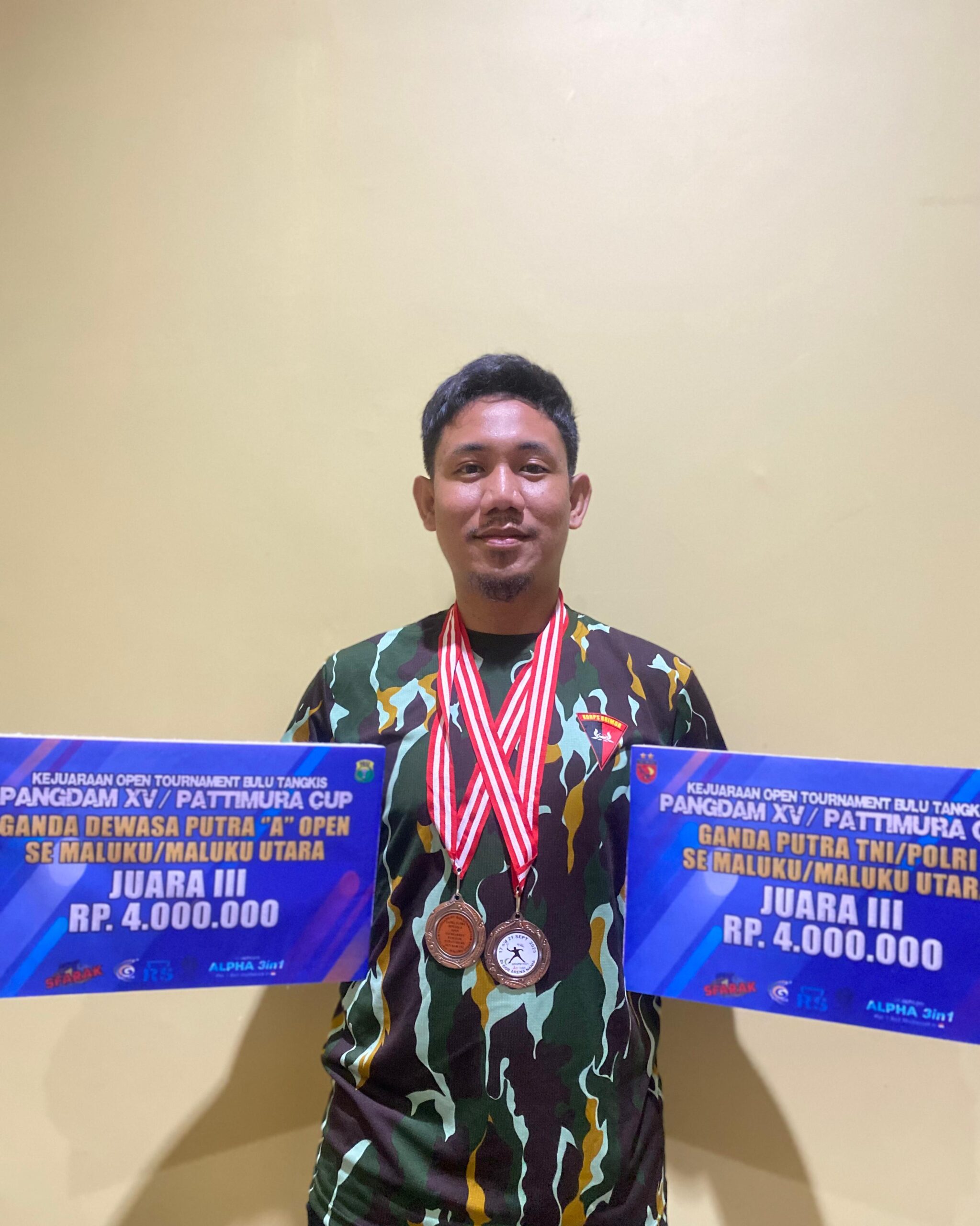 Briptu Syahputra Raih Juara III Kejuaraan Bulu Tangkis Pangdam XV/Pattimura Cup di Ambon