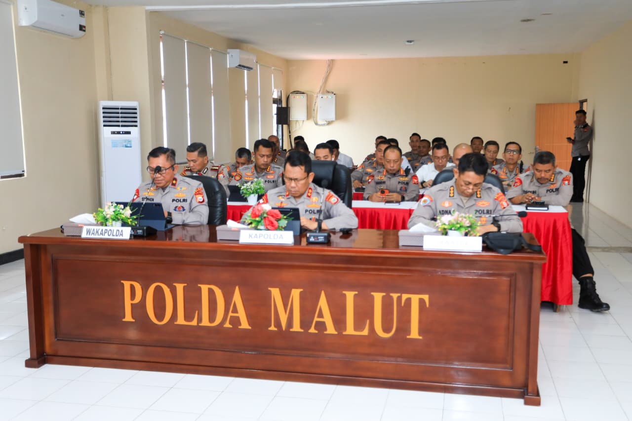 Kapolda Malut Ikuti Anev Wakapolri, Tekankan Disiplin dan Penguatan Kinerja Jajaran.