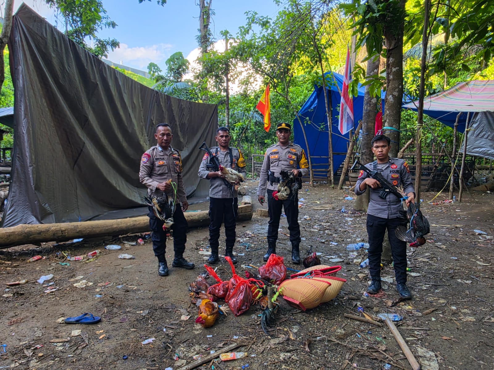 Berantas Praktik Perjudian, Polsubsektor Weda Tengah Tertibkan Arena Sabung Ayam