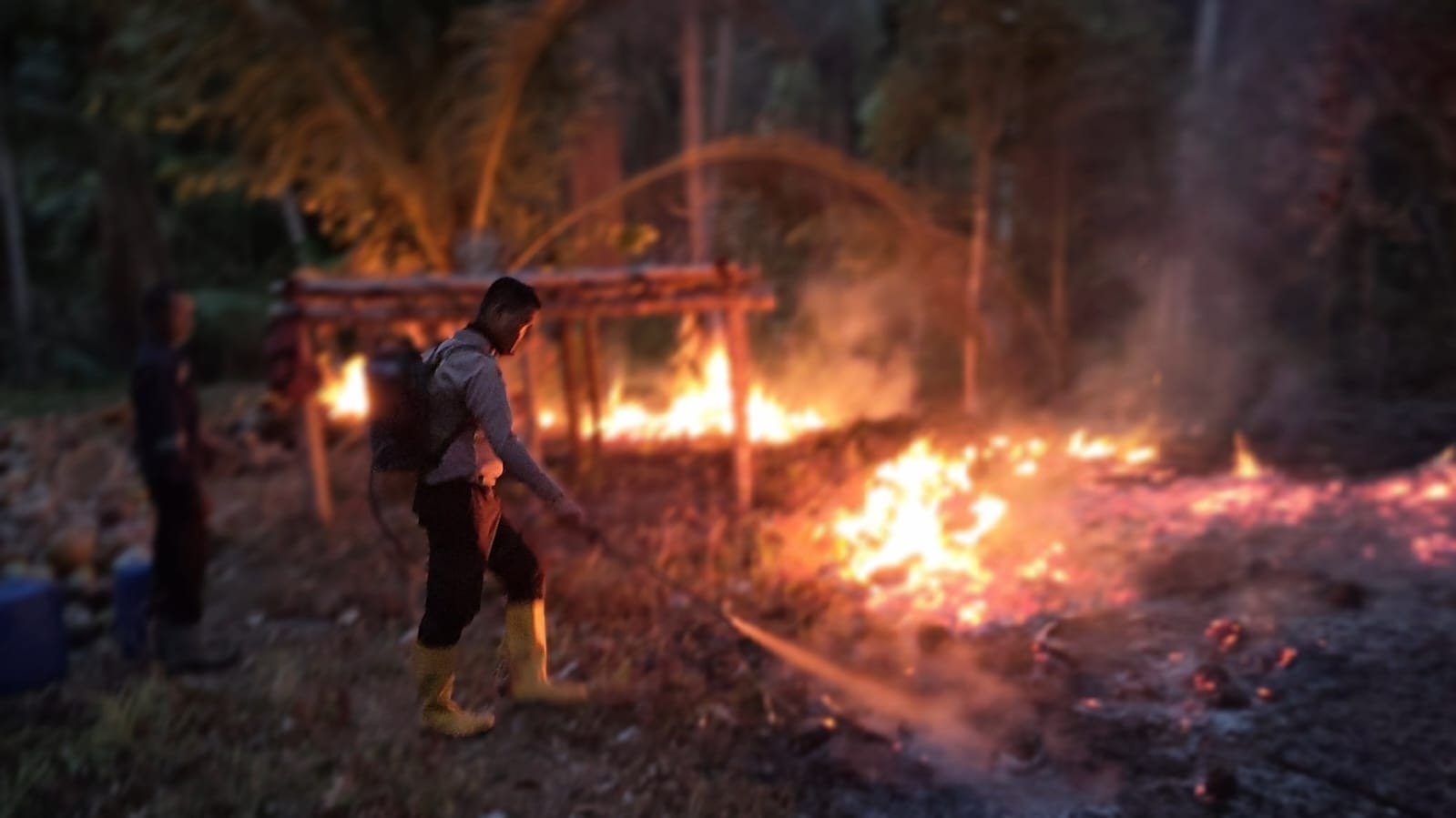 Cegah Api Meluas, Kapolsek Gane Barat Bersama Warga Padamkan Kebakaran Lahan di Jalur Bosso–Dolik