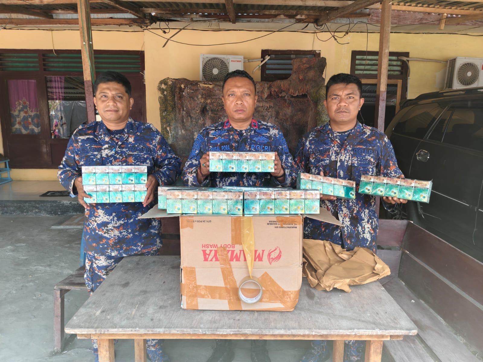 Polairud Polres Kepulauan Sula Gagalkan Peredaran Rokok Tanpa Cukai di Pelabuhan Sanana