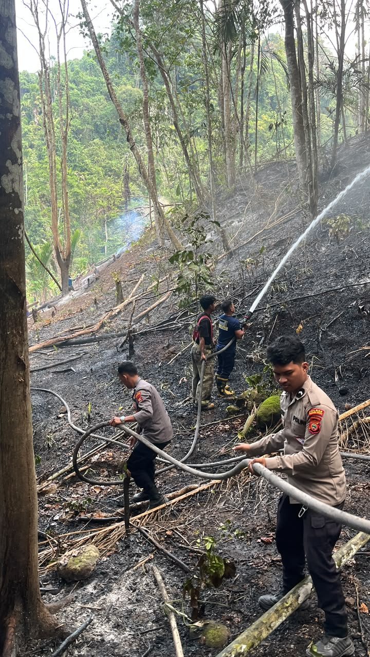 PERSONEL GABUNGAN POLRES HALTENG BERSAMA DAMKAR TANGANI KEBAKARAN LAHAN DI BELAKANG DESA WEDAN