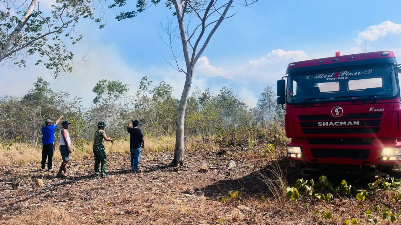 Polsek Wasile Bersama TNI dan Warga Padamkan Kebakaran di Batu Raja
