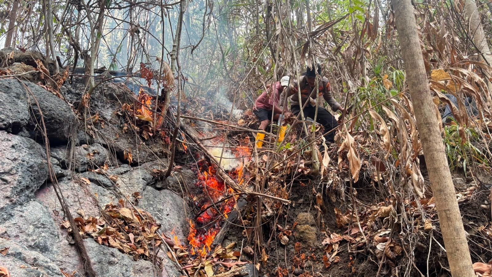 Api Merambat Dekati Permukiman, Personel Polsek Morselbar dan Warga Bersinergi Padamkan Kebakaran Lahan di Usbar Dalam